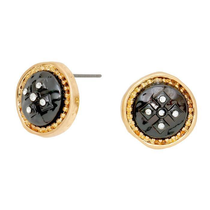 Hematite Crystal metal button stud earrings - Jewelry Store by Erik Rayo