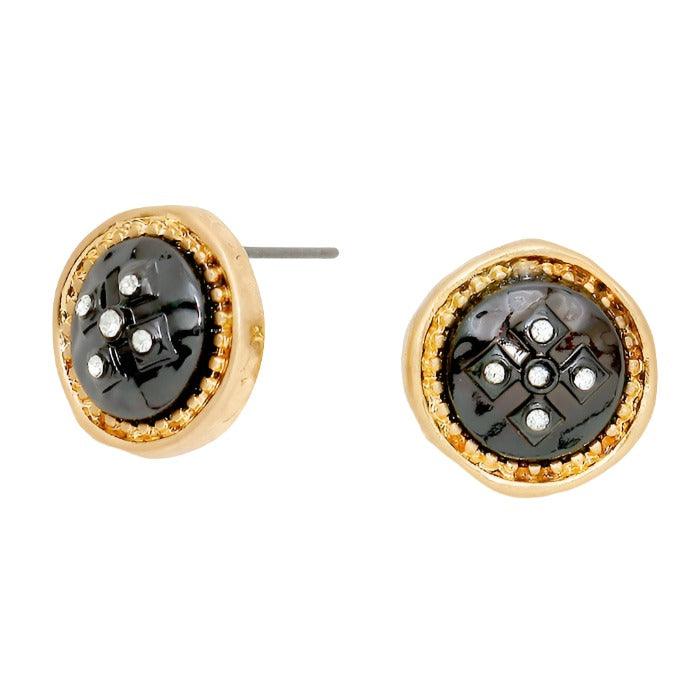 Hematite Crystal metal button stud earrings