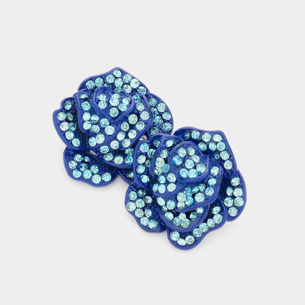 Blue Crystal Rose Stud Earrings - Jewelry Store by Erik Rayo