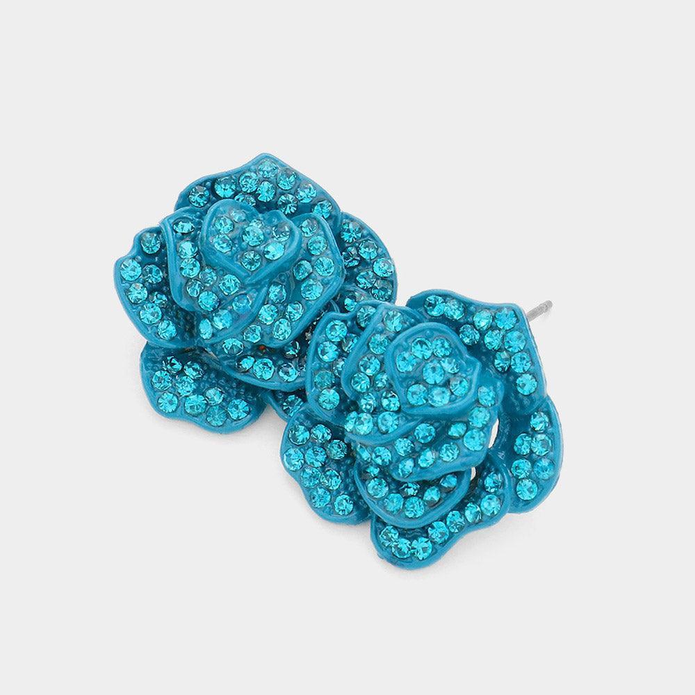Blue Crystal Rose Stud Earrings - Jewelry Store by Erik Rayo