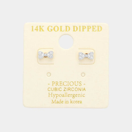 14K White Gold Dipped CZ Embellished Bow Stud Earrings - Jewelry Store by Erik Rayo