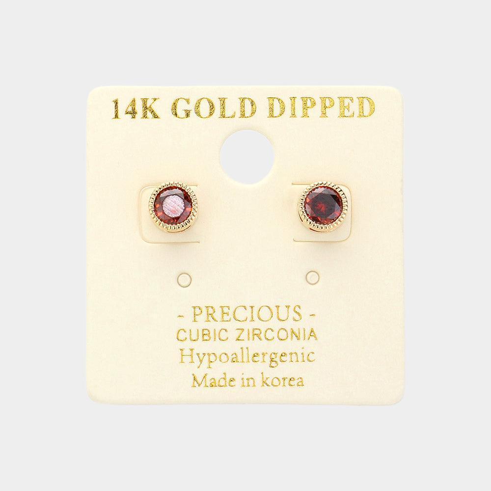 Red 14K Gold Dipped Hypoallergenic CZ Stone Stud Earrings - Jewelry Store by Erik Rayo