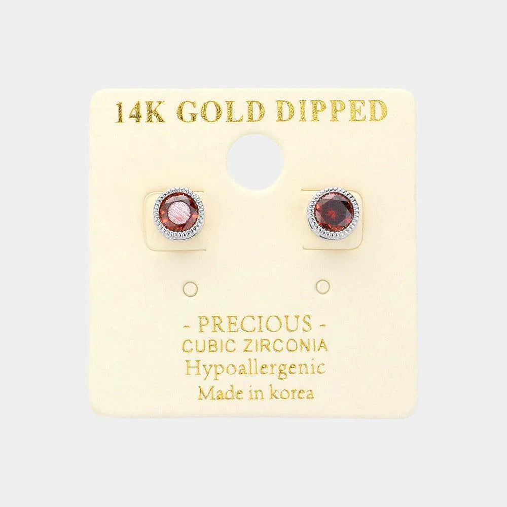 Red 14K Gold Dipped Hypoallergenic CZ Stone Stud Earrings - Jewelry Store by Erik Rayo