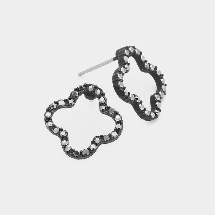 Hematite Stone Trimmed Quatrefoil Clover Stud Earrings - Jewelry Store by Erik Rayo