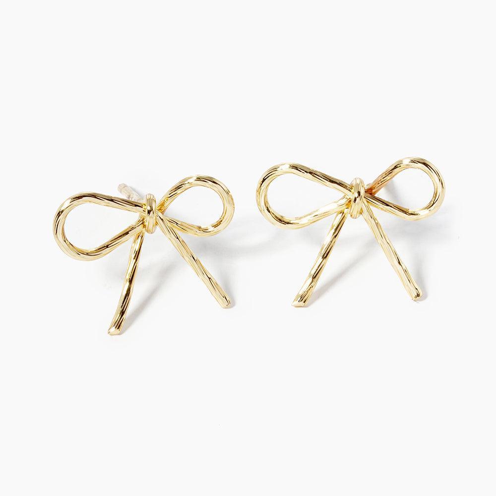Silver 14K Gold Dipped Metal Wire Bow Stud Earrings - Jewelry Store by Erik Rayo
