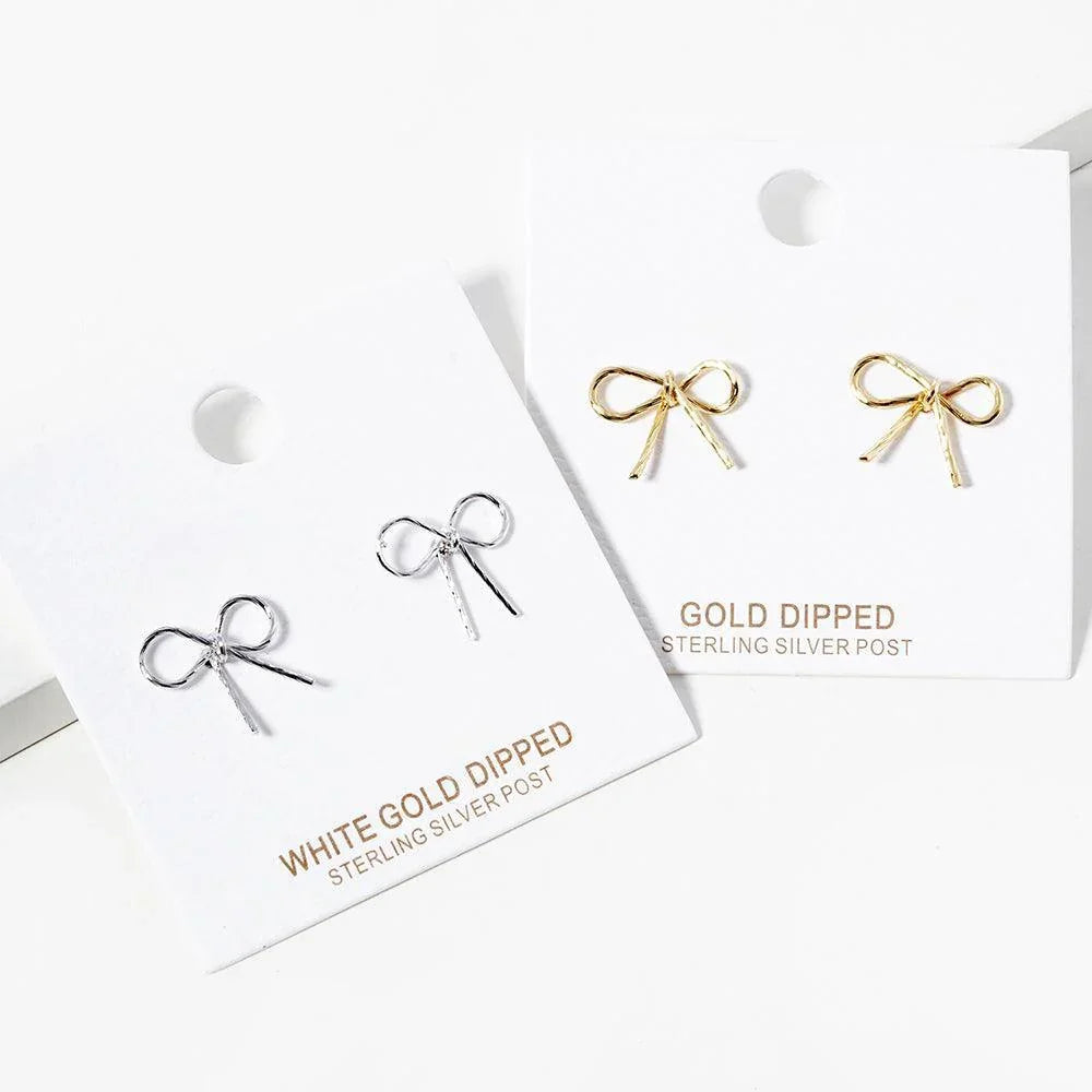 Silver 14K Gold Dipped Metal Wire Bow Stud Earrings - Jewelry Store by Erik Rayo