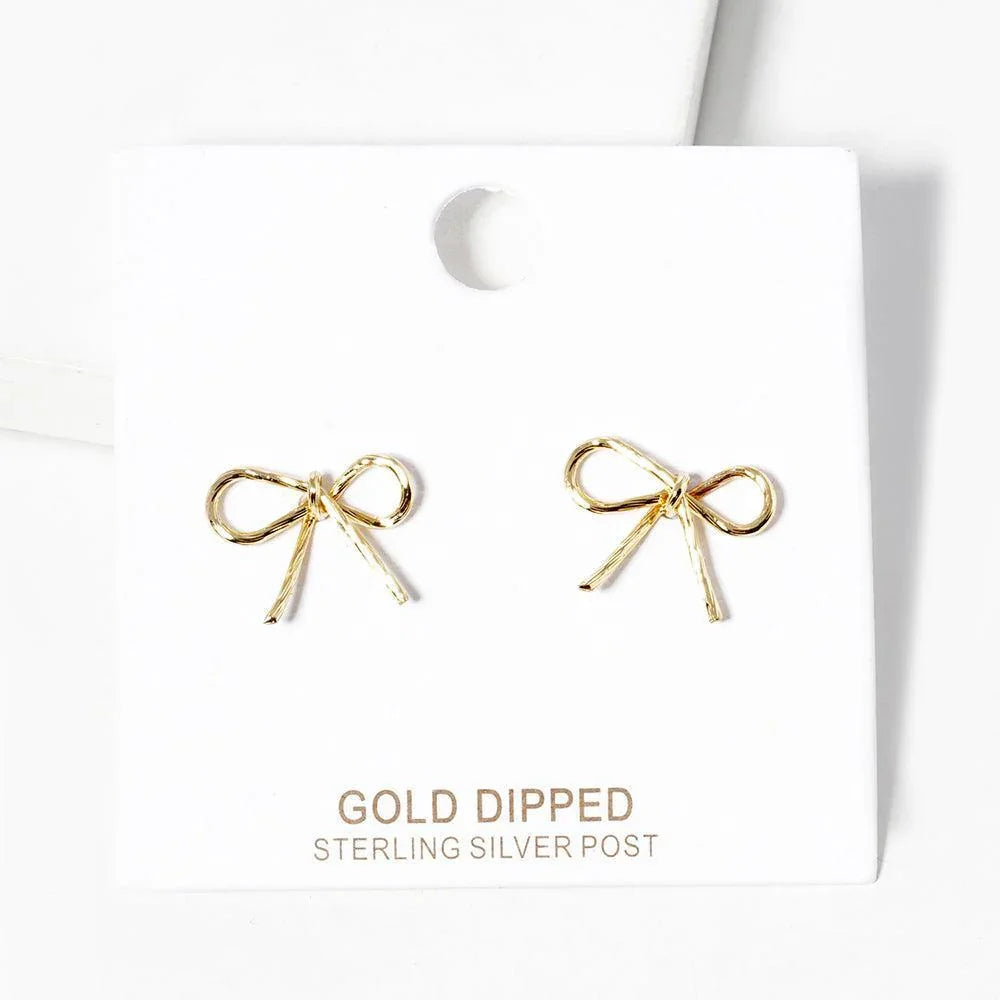 Silver 14K Gold Dipped Metal Wire Bow Stud Earrings - Jewelry Store by Erik Rayo
