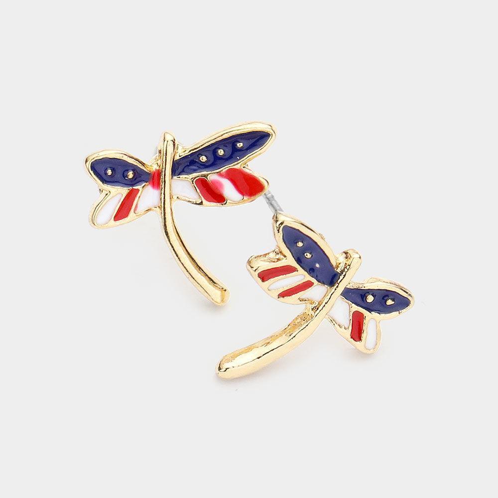 American USA Flag Enamel Dragon Stud Earrings - Jewelry Store by Erik Rayo