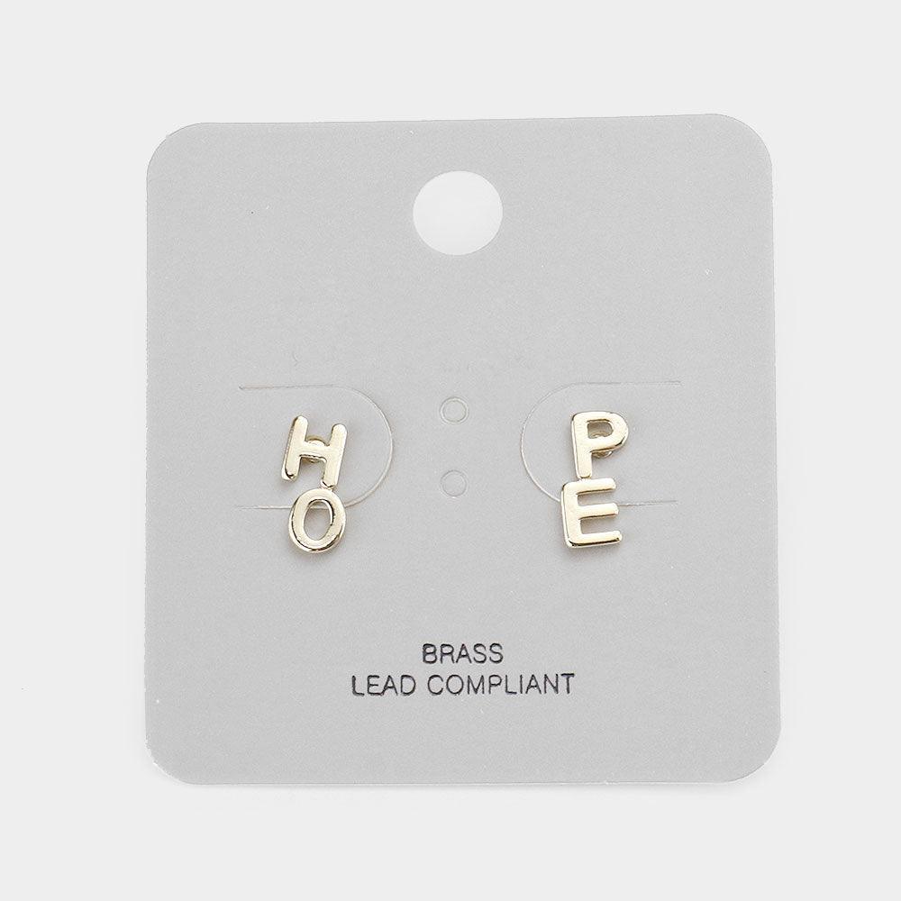 Gold Brass Metal HOPE Stud Earrings - Jewelry Store by Erik Rayo