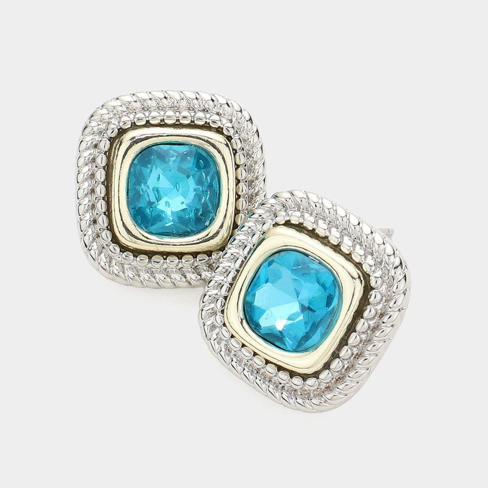 Round Stone Pointed Square Stud Earrings - Jewelry Store by Erik Rayo