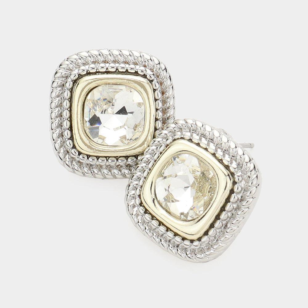 Round Stone Pointed Square Stud Earrings - Jewelry Store by Erik Rayo