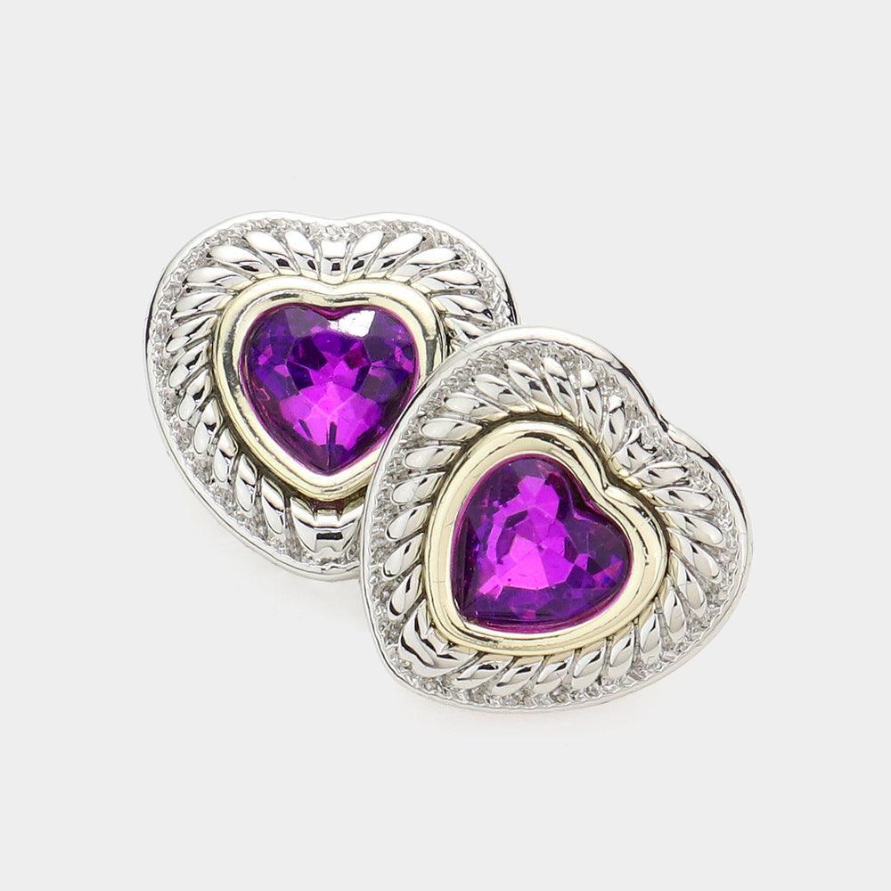 Amethyst Heart Stone Pointed Stud Earrings - Jewelry Store by Erik Rayo
