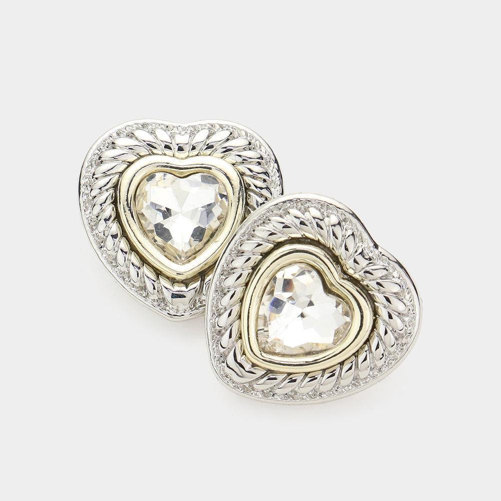 Clear Heart Stone Pointed Stud Earrings - Jewelry Store by Erik Rayo