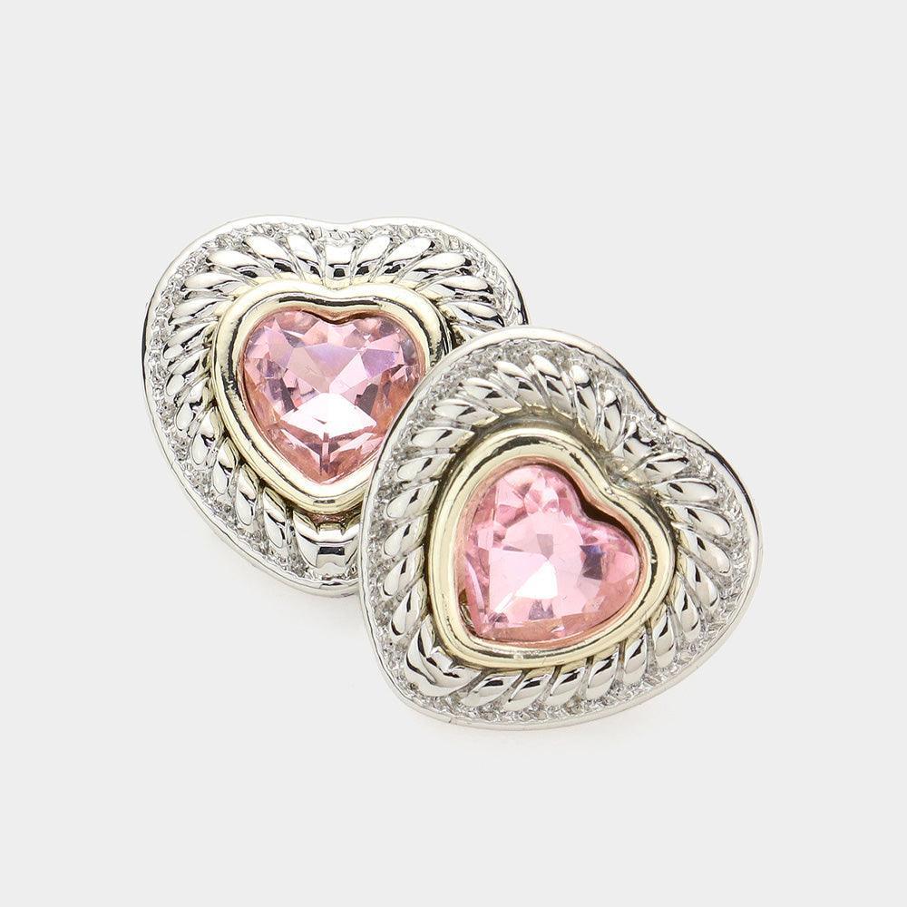 Pink Heart Stone Pointed Stud Earrings - Jewelry Store by Erik Rayo