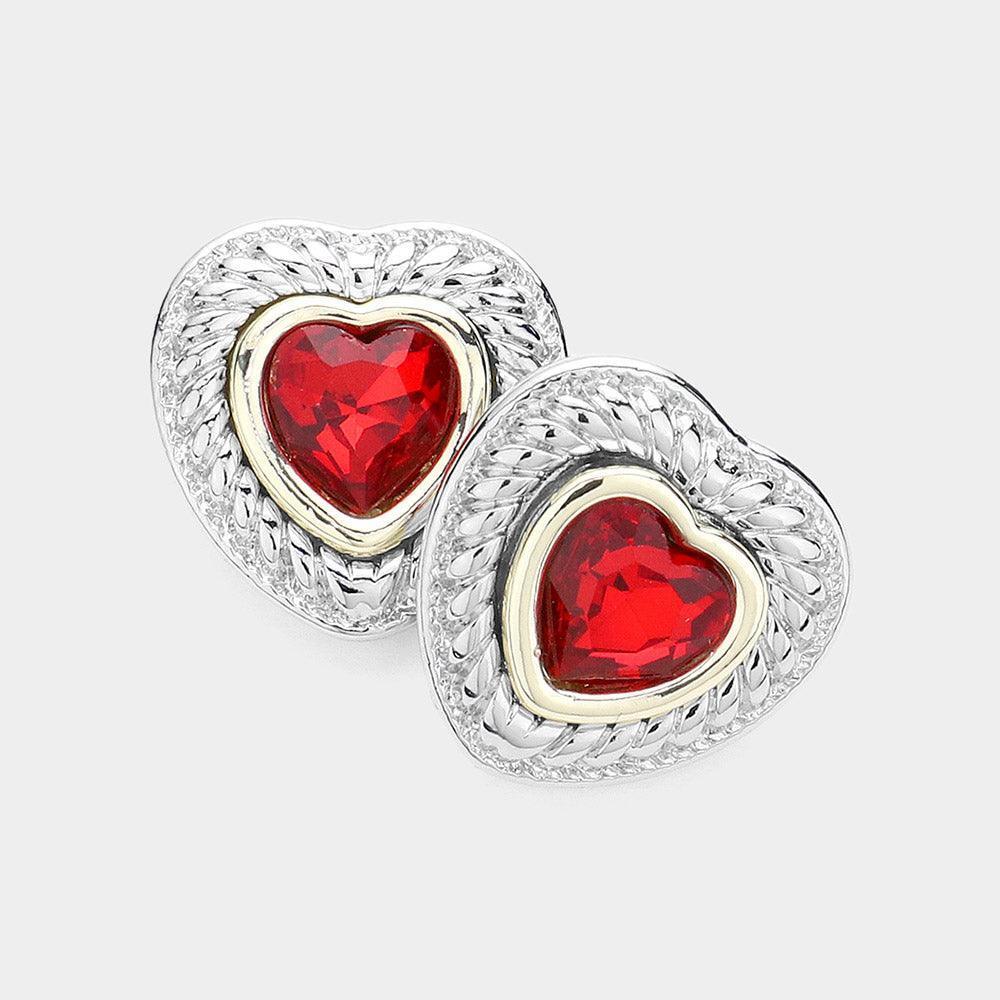 Red Heart Stone Pointed Stud Earrings