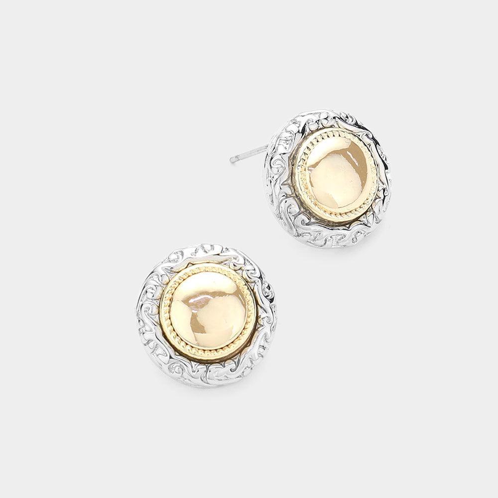 Two Tone Metal Stud Earrings - Jewelry Store by Erik Rayo