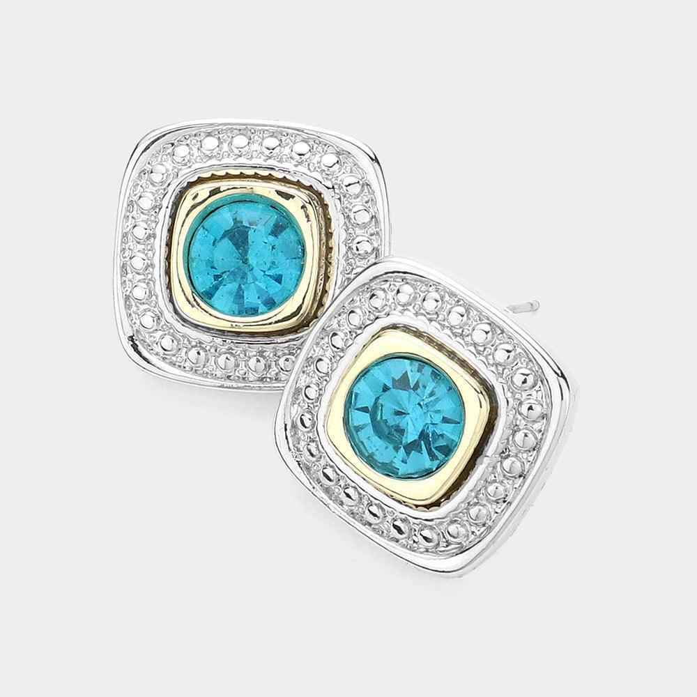 Round Stone Pointed Square Stud Earrings - Jewelry Store by Erik Rayo
