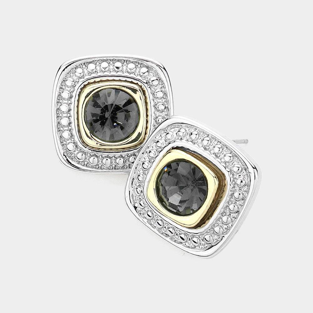 Black Round Stone Pointed Square Stud Earrings - Jewelry Store by Erik Rayo