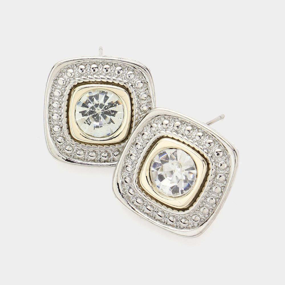 Round Stone Pointed Square Stud Earrings - Jewelry Store by Erik Rayo