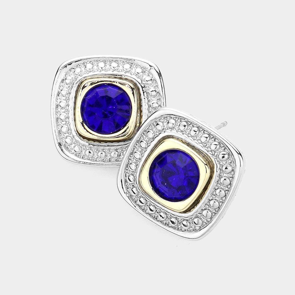 Round Stone Pointed Square Stud Earrings - Jewelry Store by Erik Rayo