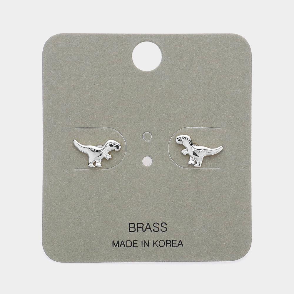 Brass Metal Dinosaur Stud Earrings - Jewelry Store by Erik Rayo