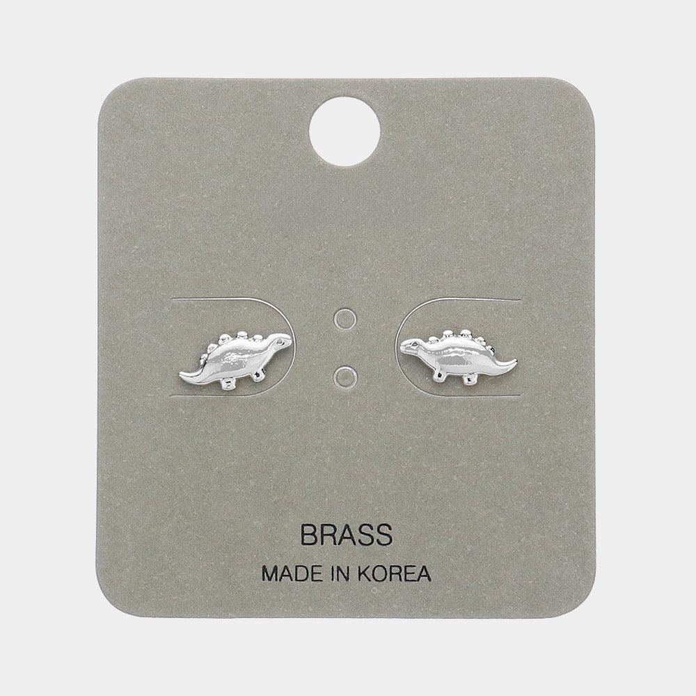 Brass Metal Dinosaur Stud Earrings - Jewelry Store by Erik Rayo