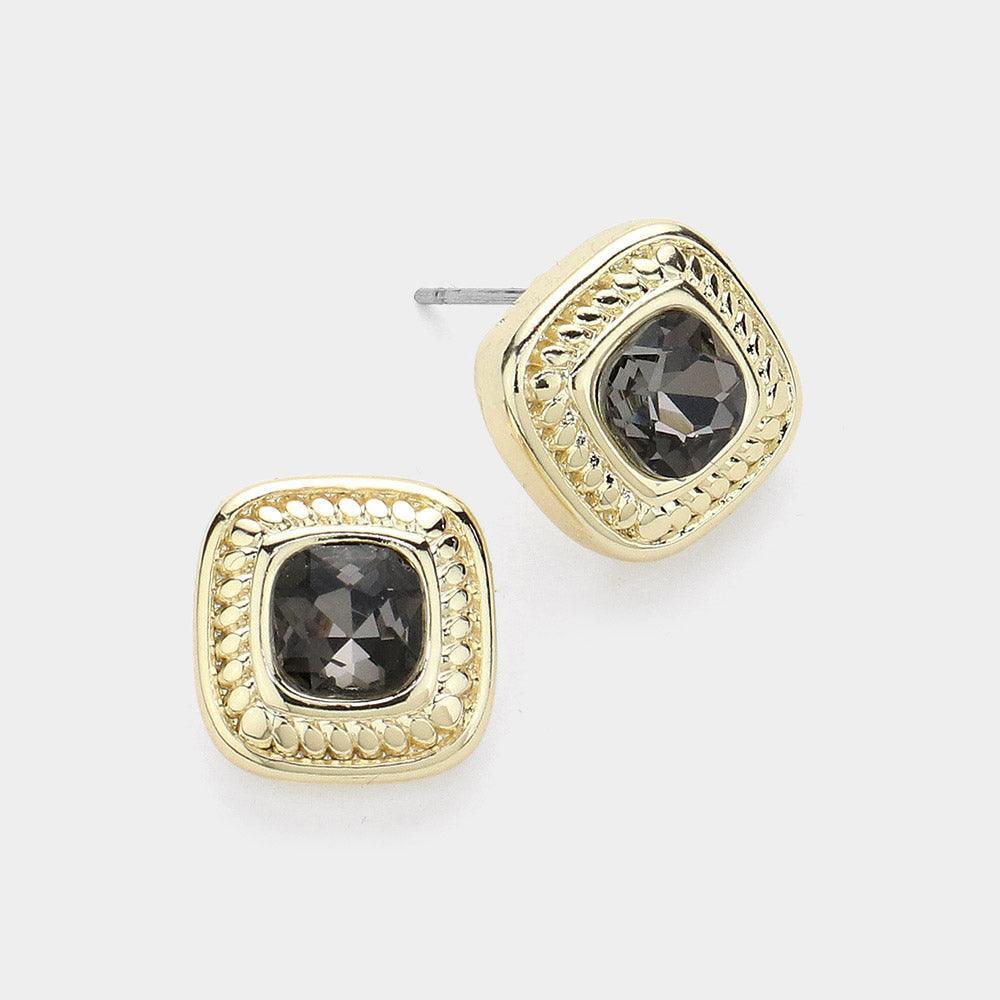 Black 14K Gold Plated Stone Paved Square Stud Earrings - Jewelry Store by Erik Rayo