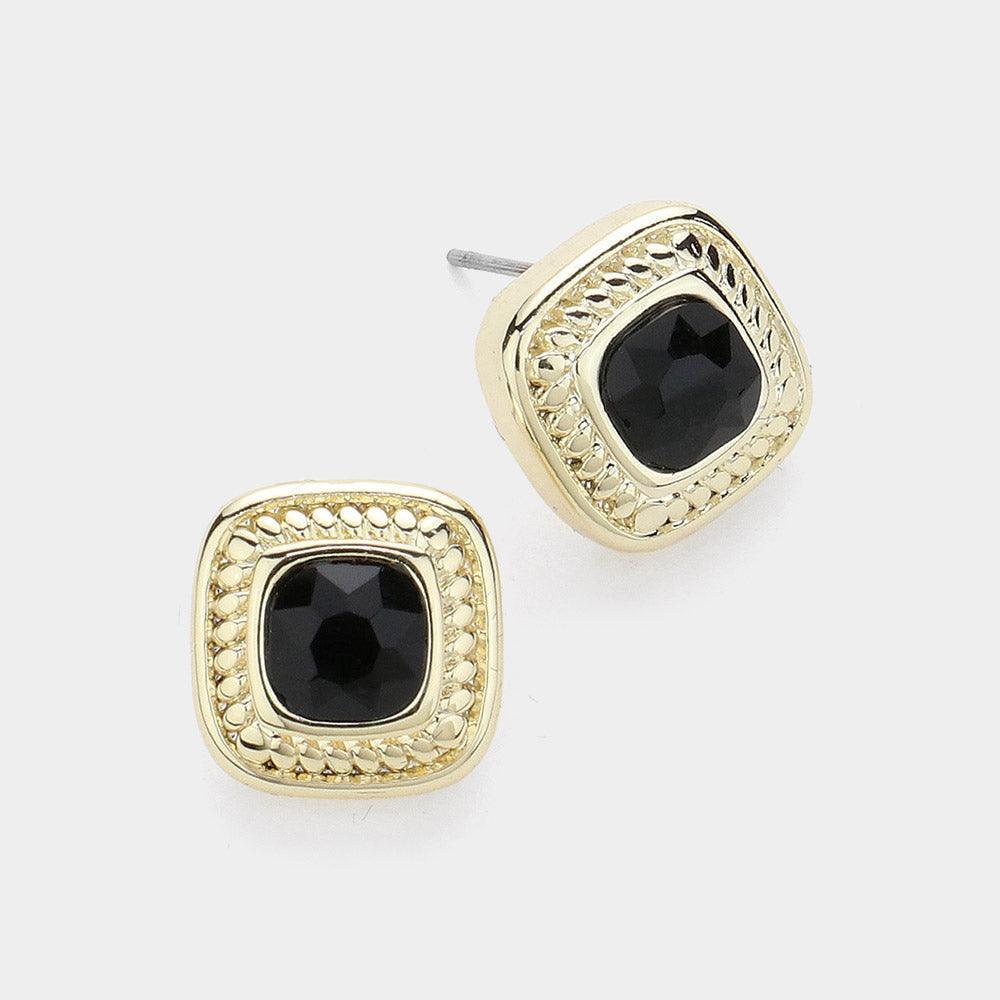 Black 14K Gold Plated Stone Paved Square Stud Earrings - Jewelry Store by Erik Rayo