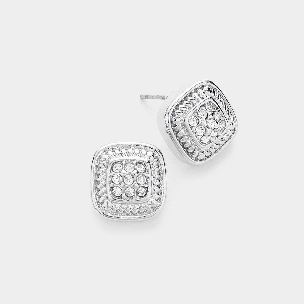 14K Gold Plated Stone Paved Square Stud Earrings - Jewelry Store by Erik Rayo