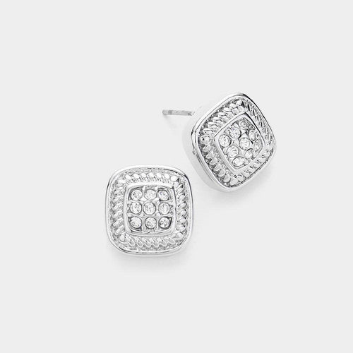 14K Gold Plated Stone Paved Square Stud Earrings - Jewelry Store by Erik Rayo