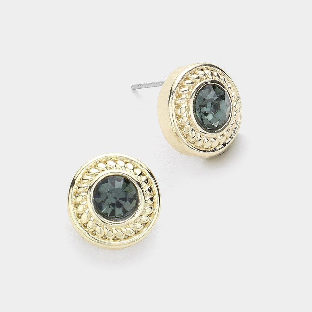 Black 14K Gold Plated Stone Paved Round Stud Earrings - Jewelry Store by Erik Rayo