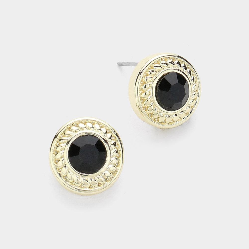 Black 14K Gold Plated Stone Paved Round Stud Earrings - Jewelry Store by Erik Rayo
