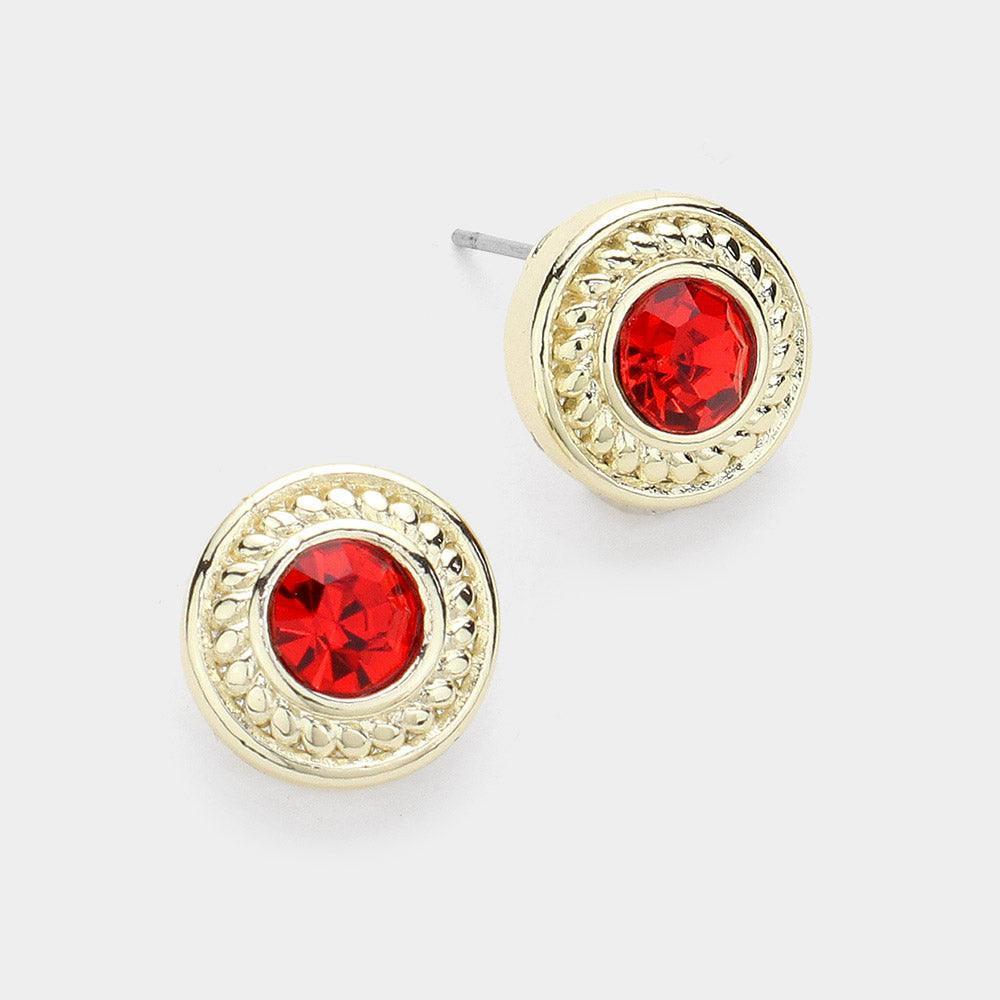 Red 14K Gold Plated Stone Paved Round Stud Earrings - Jewelry Store by Erik Rayo