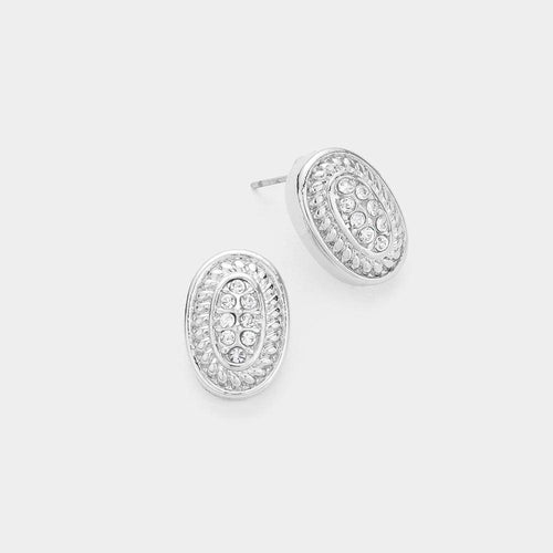 14K Gold Plated Stone Paved Oval Stud Earrings - Jewelry Store by Erik Rayo