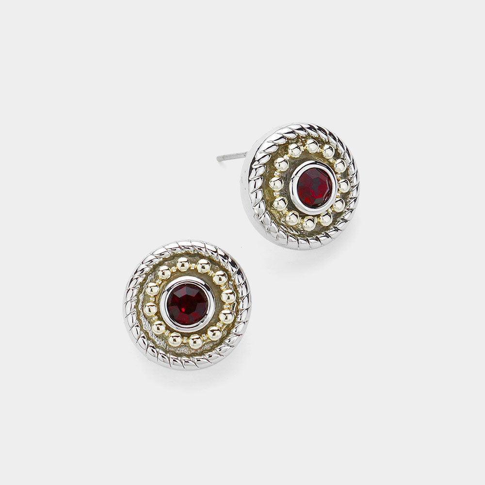Red 14K Gold Plated Two Tone Round Stone Pointed Circle Stud Earrings - Jewelry Store by Erik Rayo