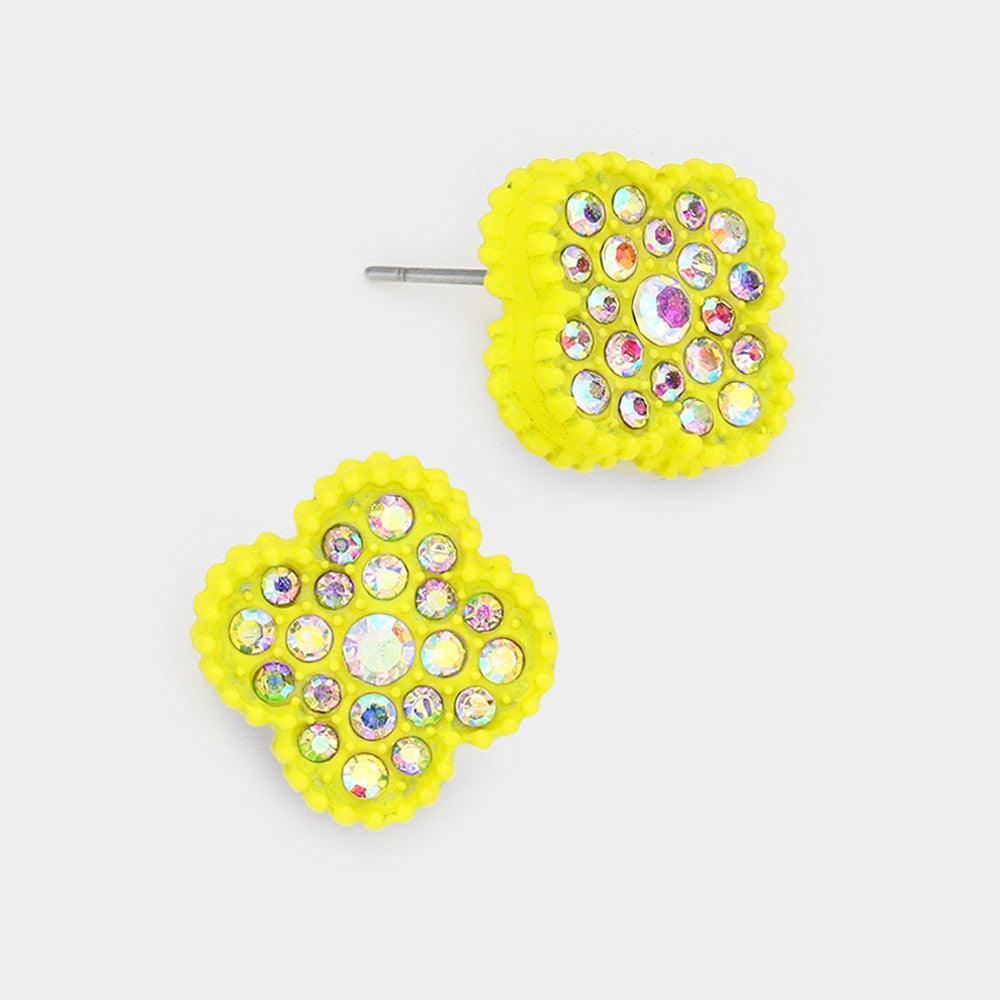 Yellow Stone Embellished Quatrefoil Stud Earrings - Jewelry Store by Erik Rayo