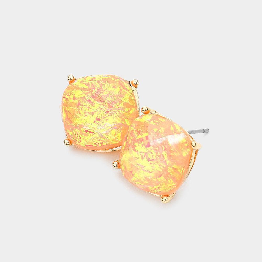 Peach Square Stud Earrings - Jewelry Store by Erik Rayo