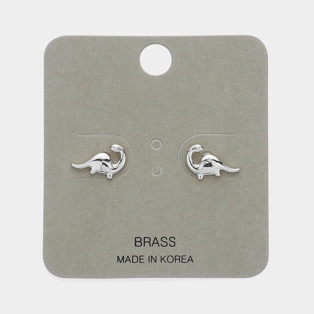 Brass Metal Dinosaur Stud Earrings - Jewelry Store by Erik Rayo