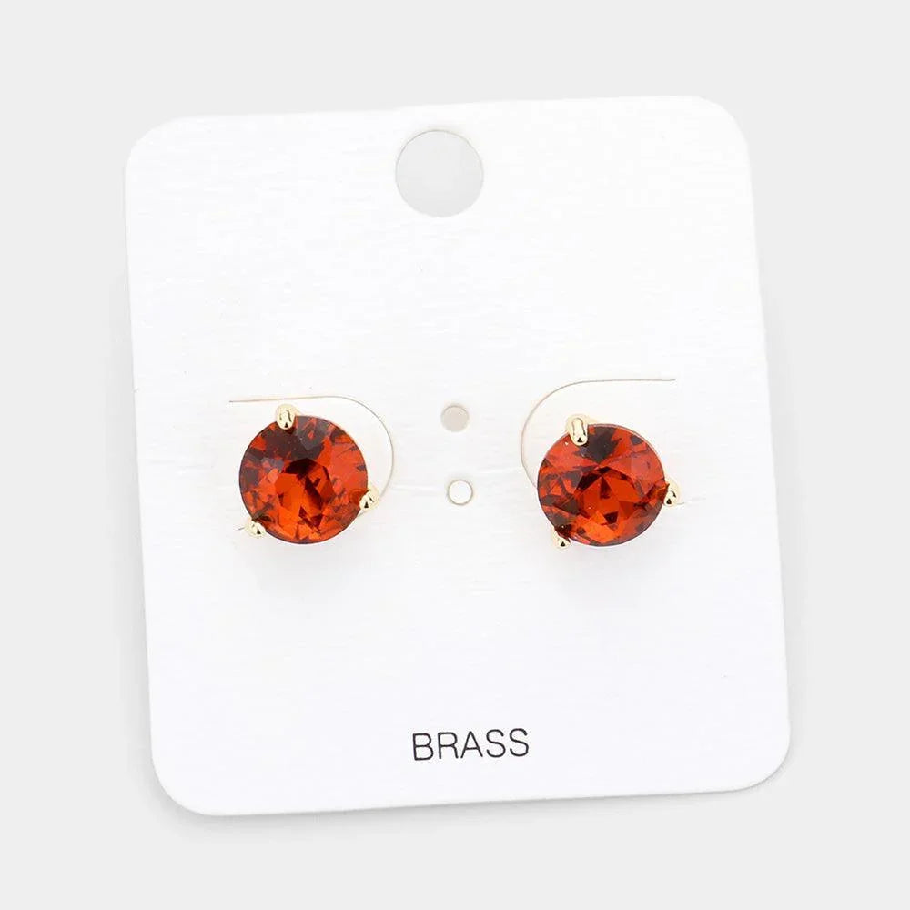 Red Brass Metal Round Stone Stud Earrings - Jewelry Store by Erik Rayo