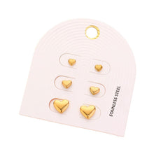 Load image into Gallery viewer, Gold 3PAIRS - Stainless Steel Heart Stud Earrings Set
