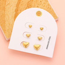 Load image into Gallery viewer, Gold 3PAIRS - Stainless Steel Heart Stud Earrings Set

