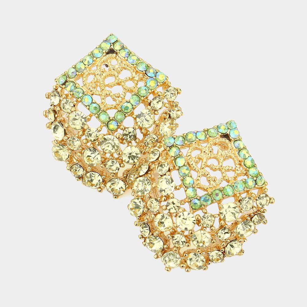 Yellow Crystal Embellished Stud Earrings