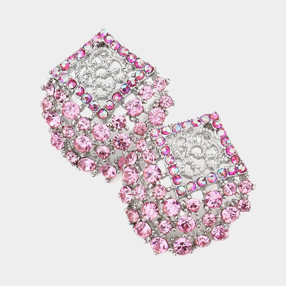 Pink Crystal Embellished Stud Earrings - Jewelry Store by Erik Rayo