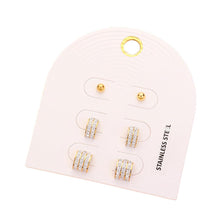 Load image into Gallery viewer, Clear 3PAIRS - Stainless Steel Rhinestone Paved Stud Earrings Set
