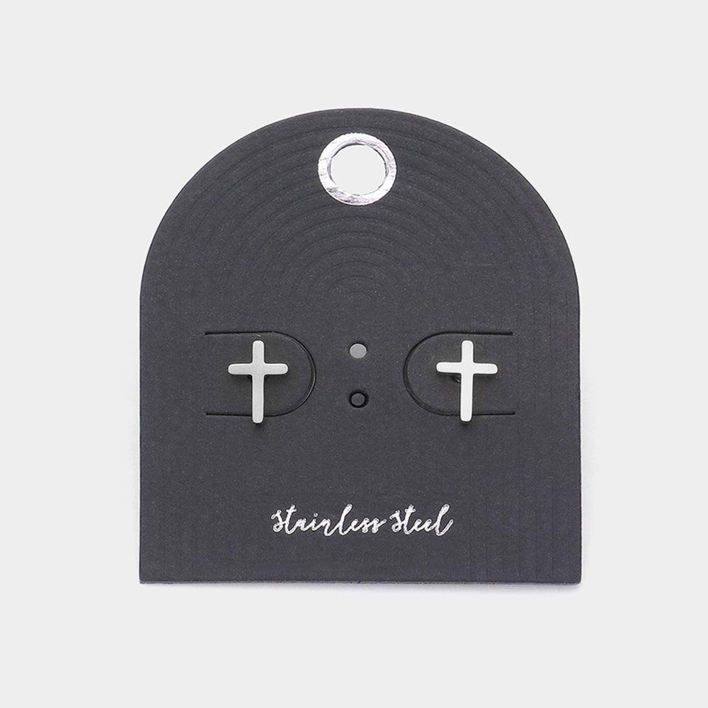Silver Stainless Steel Cross Stud Earrings - Jewelry Store by Erik Rayo