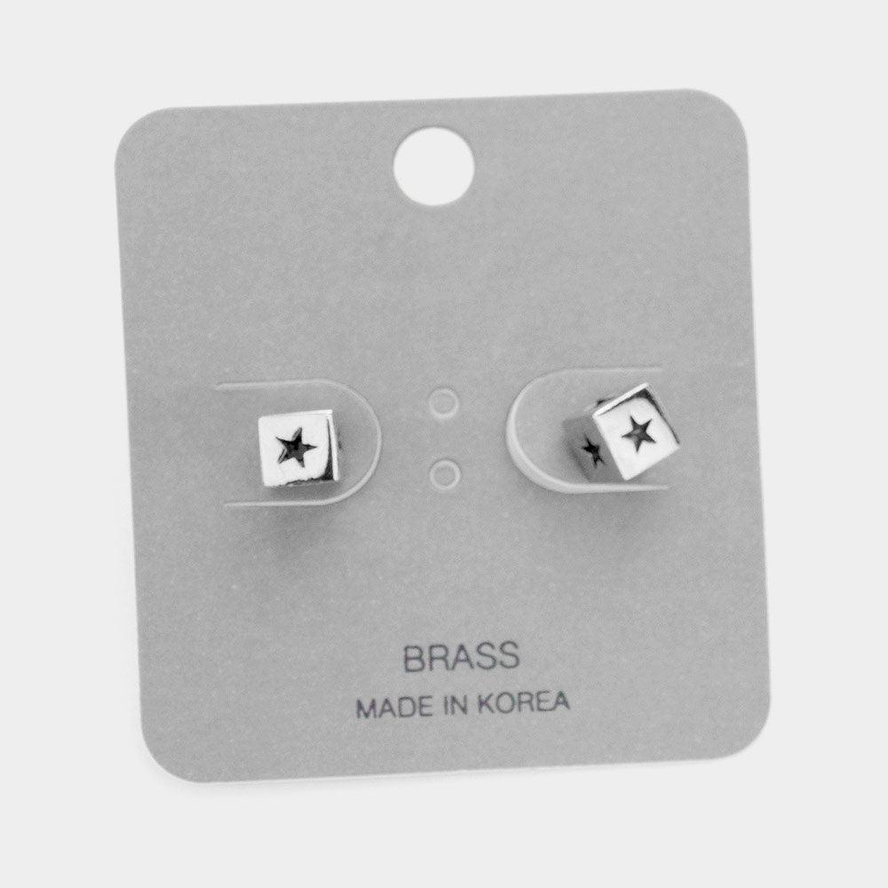 Black Star Accented Brass Metal Dice Stud Earrings - Jewelry Store by Erik Rayo