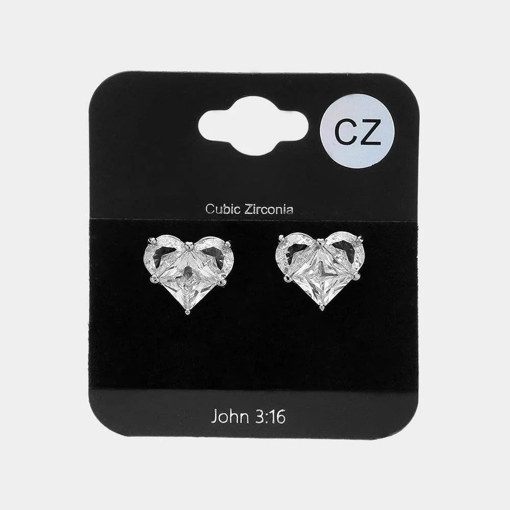 CZ Stone Heart Stud Earrings - Jewelry Store by Erik Rayo