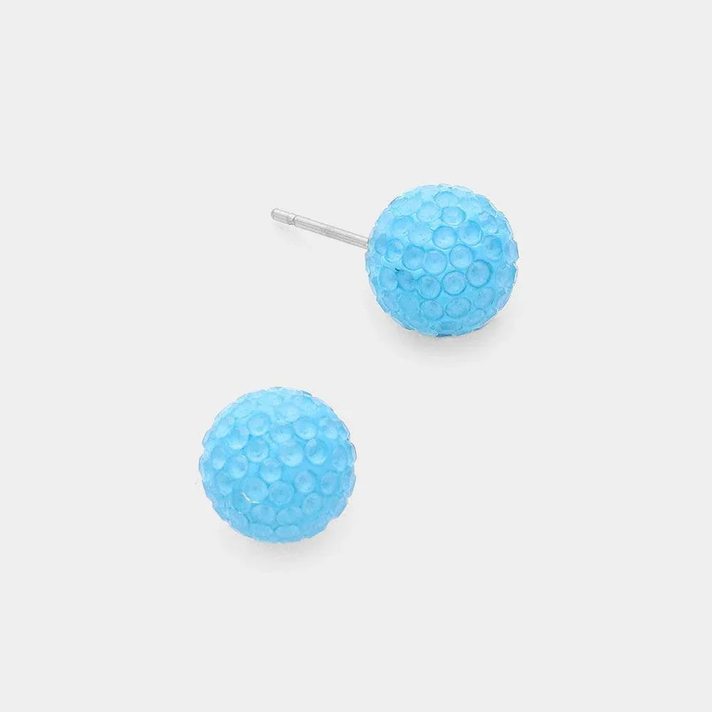 Blue Resin Disco Ball Stud Earrings - Jewelry Store by Erik Rayo