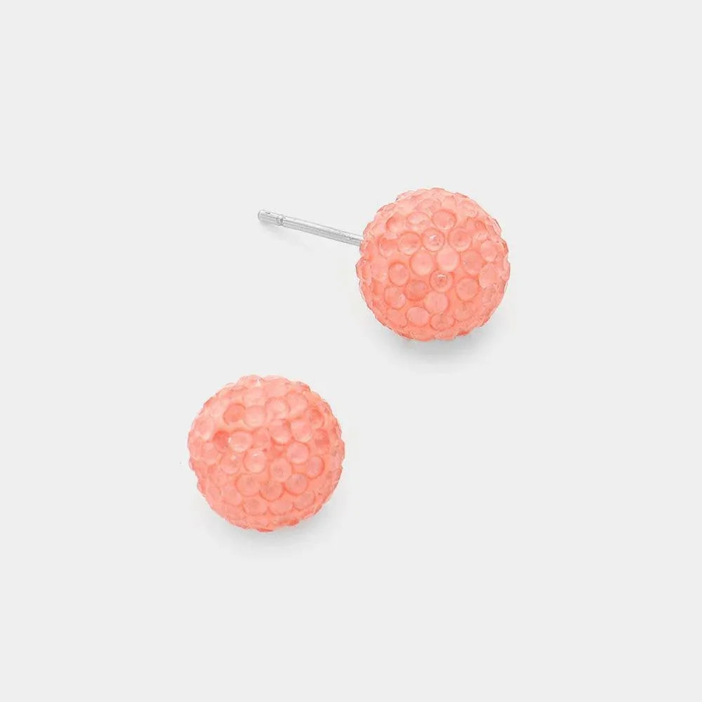 Peach Resin Disco Ball Stud Earrings - Jewelry Store by Erik Rayo