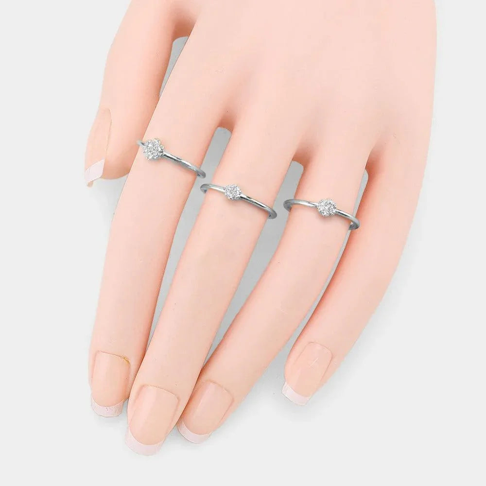 3PCS Brass Metal CZ Cubic Zirconia Flower Mixed Ring Set - Jewelry Store by Erik Rayo